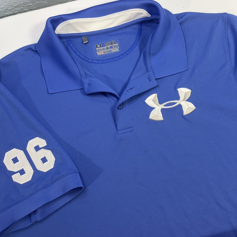 Under Armour HeatGear‎ Polo Shirt Big Logo #96 Blue Mens Size 2XL